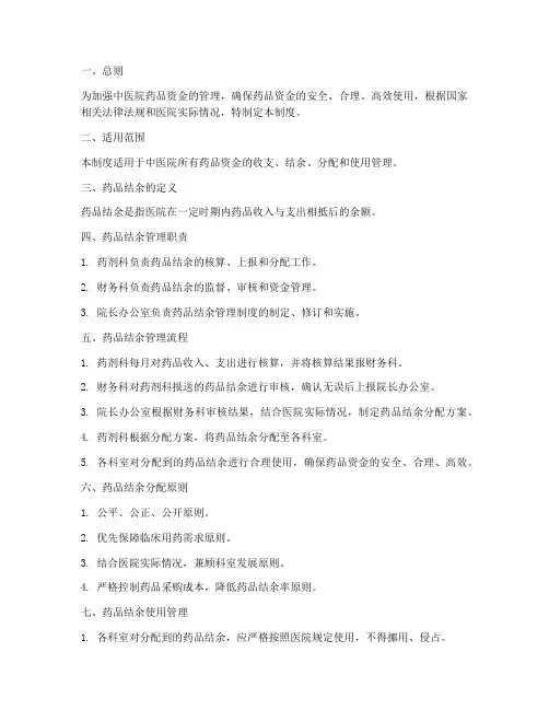 中医院药品结余管理制度