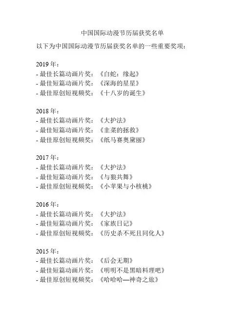 中国国际动漫节历届获奖名单