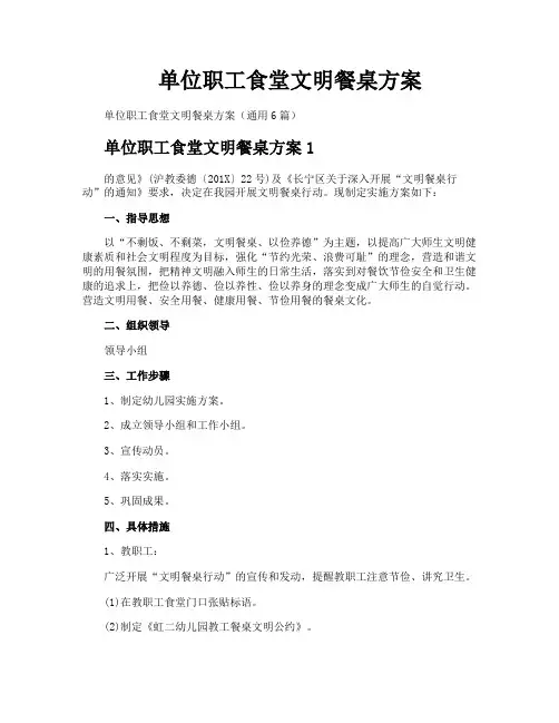 单位职工食堂文明餐桌方案