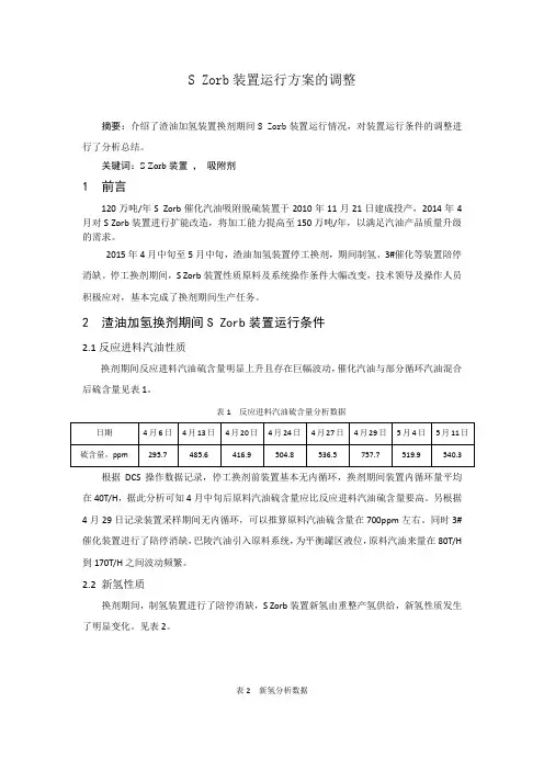 S Zorb装置运行方案的调整