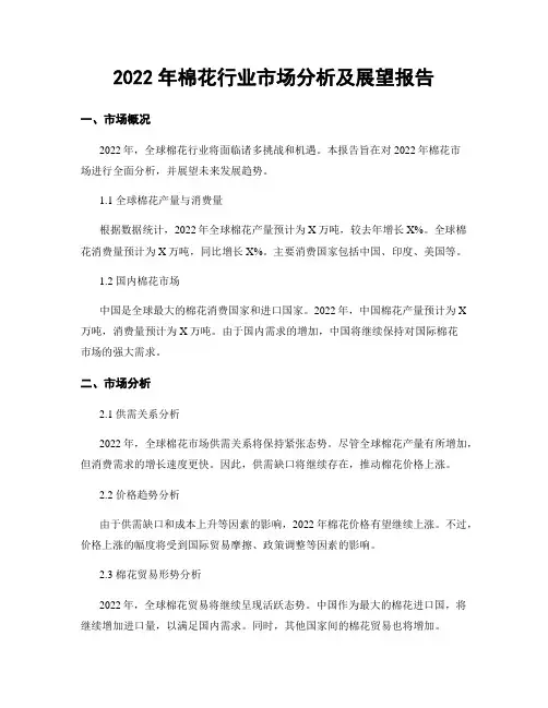 2022年棉花行业市场分析及展望报告