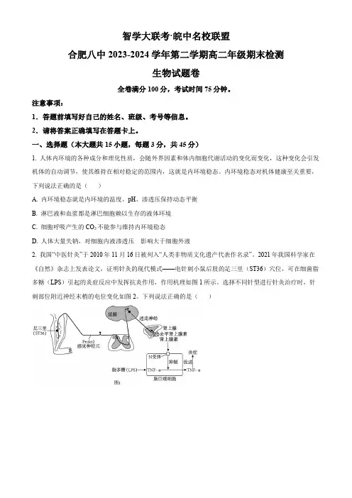 安徽省皖中名校联盟+2023—2024学年高二下学期期末考试生物试题
