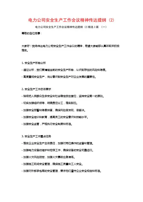 电力公司安全生产工作会议精神传达提纲3篇