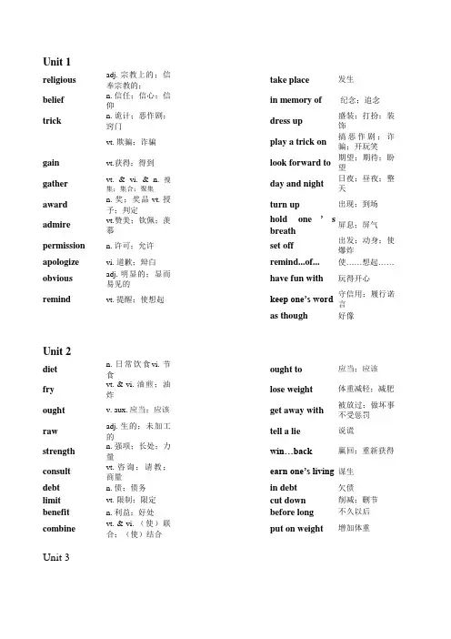 英语必修三黑体词总结