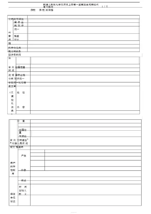 部编人教版九年级历史上册第一至第四单元表格式复习提纲