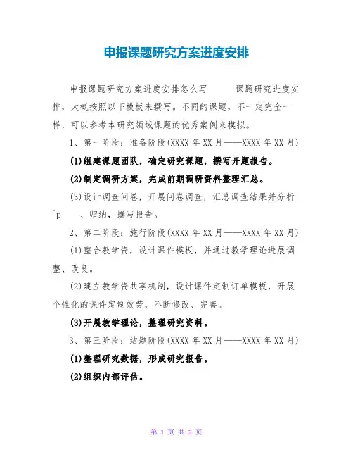 申报课题研究计划进度安排