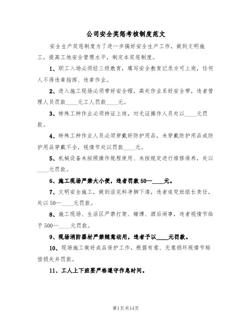 公司安全奖惩考核制度范文（六篇）