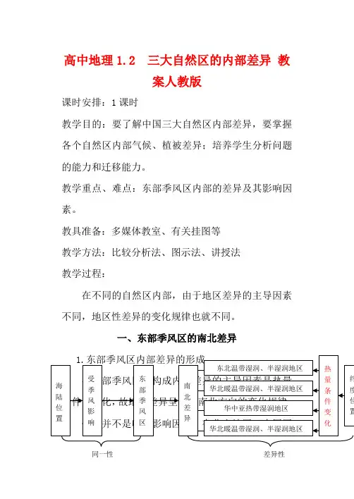 高二地理1.2 三大自然区的内部差异 教案人教版