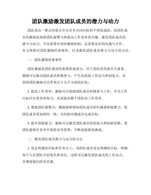 团队激励激发团队成员的潜力与动力