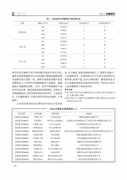 2020年国审水稻新品种(二)
