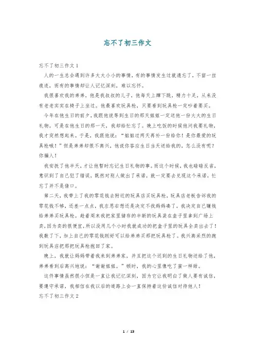 忘不了初三作文