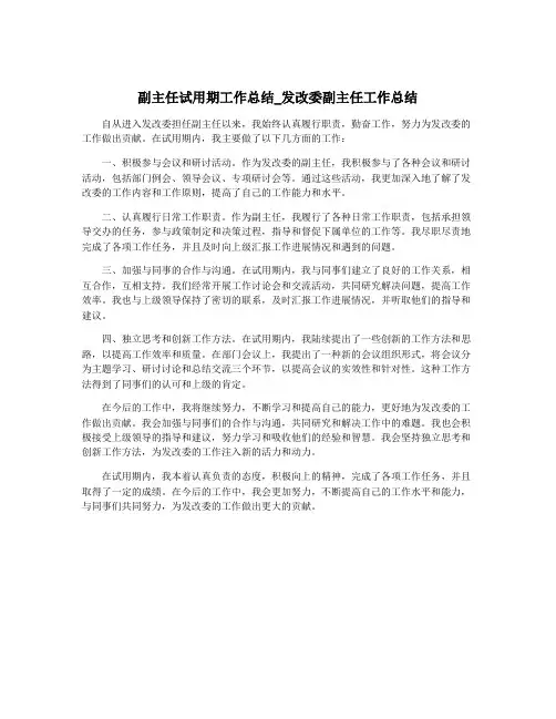 副主任试用期工作总结_发改委副主任工作总结