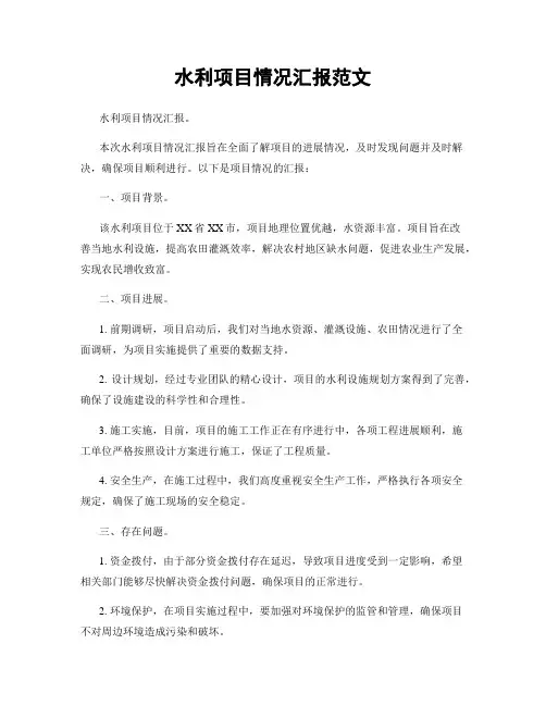水利项目情况汇报范文
