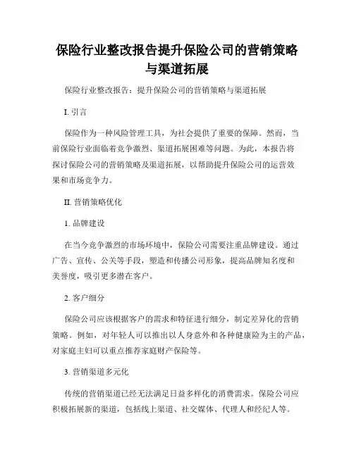 保险行业整改报告提升保险公司的营销策略与渠道拓展