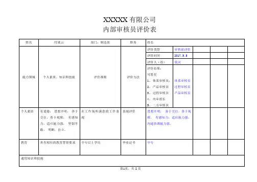 内部审核审员评价表