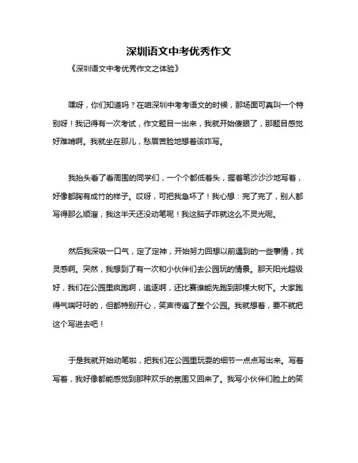 深圳语文中考优秀作文
