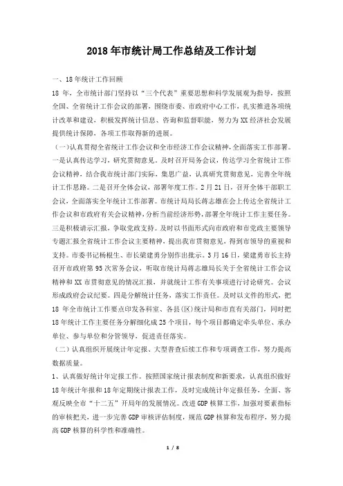 市统计局工作总结及工作计划