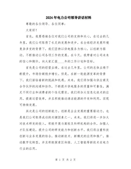 2024年电力公司领导讲话材料