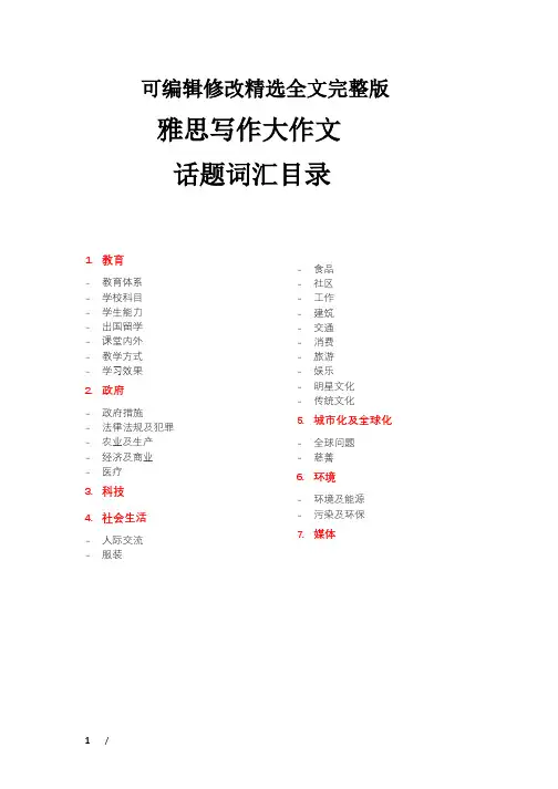 雅思写作大作文话题词汇整理全文剖析