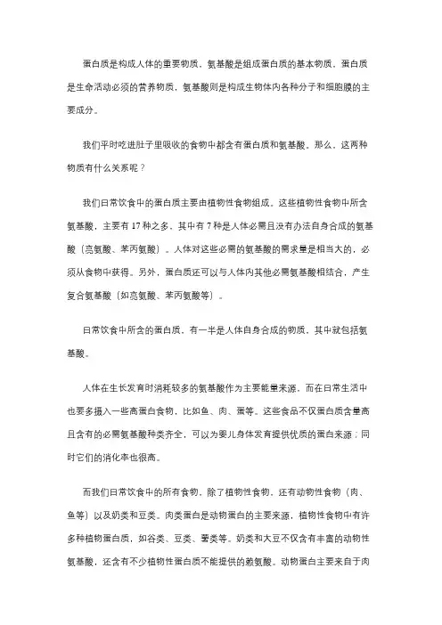 蛋白质与氨基酸的关系