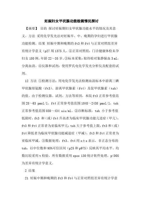 妊娠妇女甲状腺功能检测情况