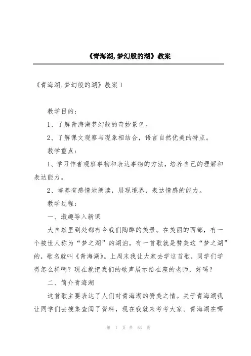 《青海湖,梦幻般的湖》教案