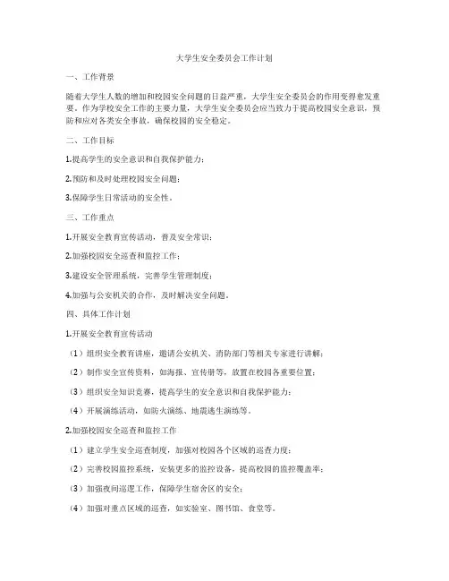 大学生安全委员会工作计划