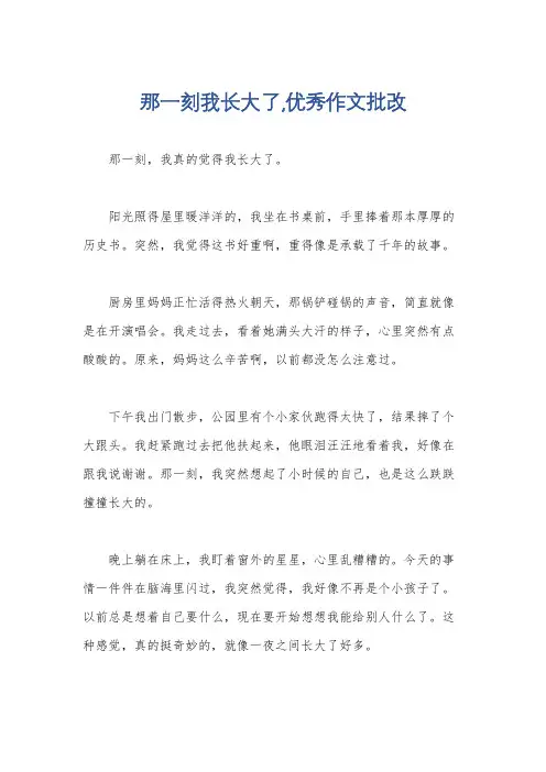 那一刻我长大了,优秀作文批改