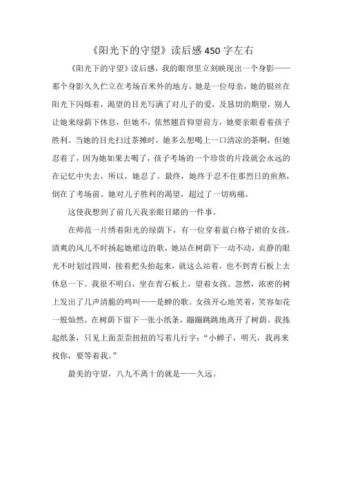 《阳光下的守望》读后感450字左右