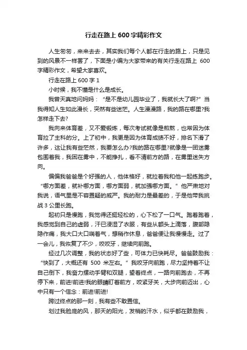 行走在路上600字精彩作文
