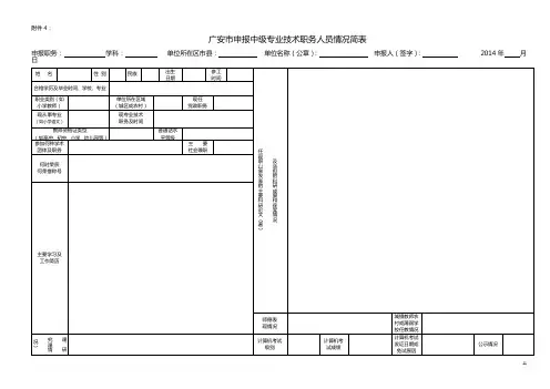 申报中级专业技术职务人员情况简表(最新版)