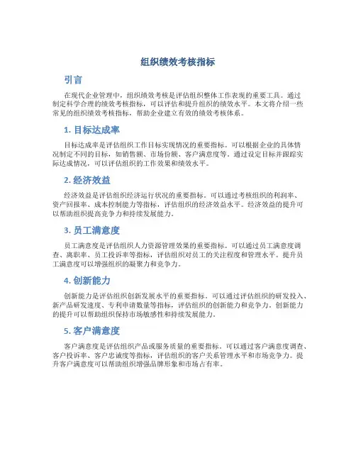 组织绩效考核指标