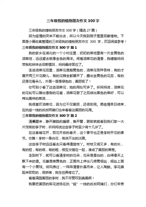 三年级我的植物朋友作文300字（精选27篇）