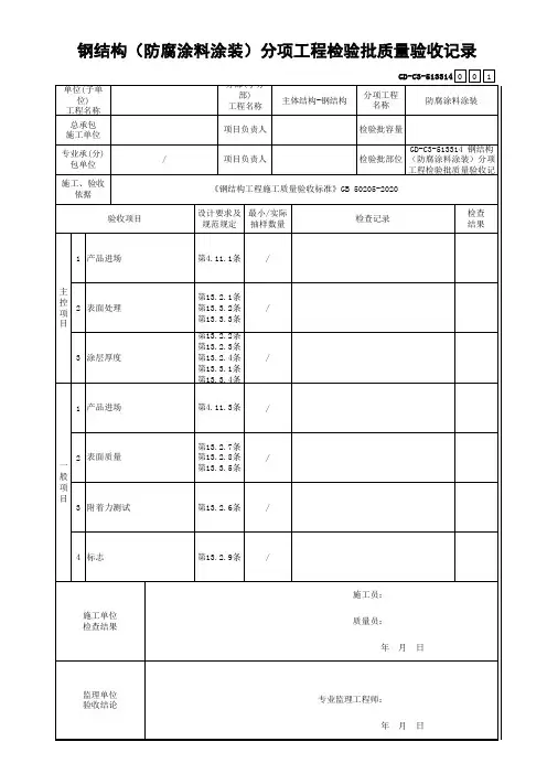 GD-C3-513314 钢结构(防腐涂料涂装)分项工程检验批质量验收记录