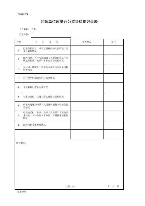 5、统表C10-5监理单位质量行为监督检查记录表