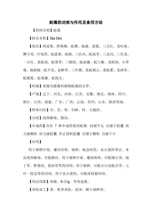 新编医药常识蛇莓的功效与作用及食用方法
