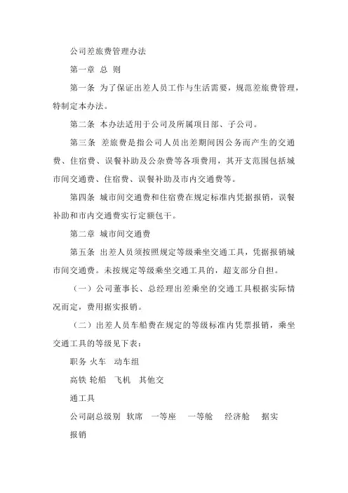 公司差旅费管理办法
