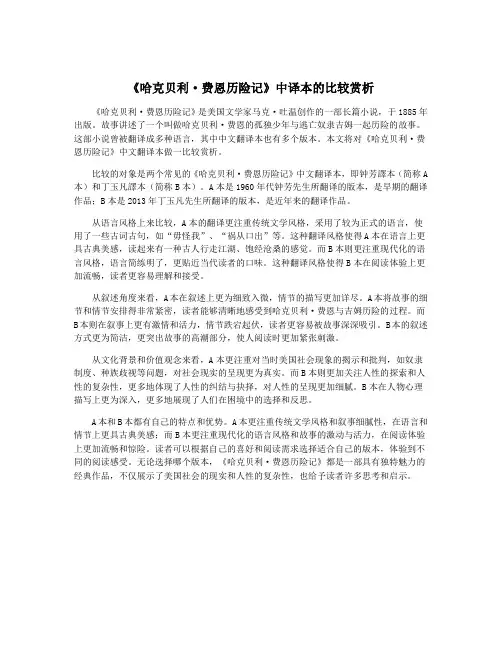 《哈克贝利·费恩历险记》中译本的比较赏析