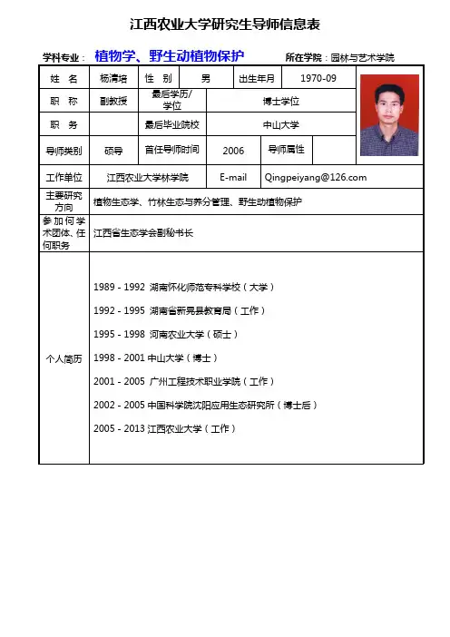 江西农业大学研究生导师信息表
