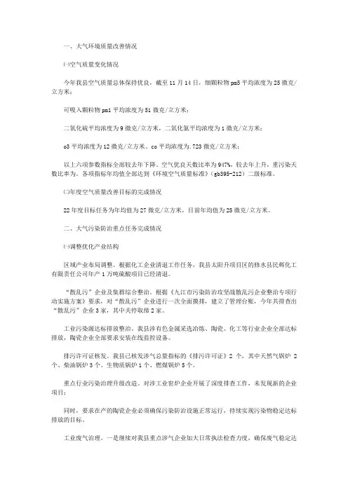 2021年《打赢蓝天保卫战三年行动计划》实施情况自查报告