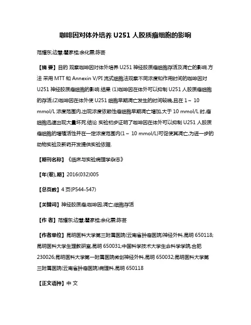 咖啡因对体外培养U251人胶质瘤细胞的影响