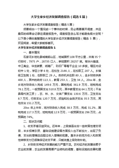 大学生家乡经济发展调查报告（精选5篇）