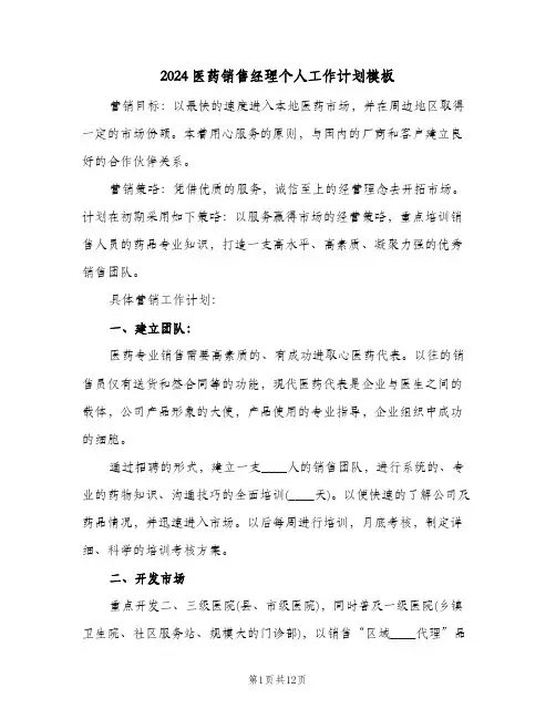 2024医药销售经理个人工作计划模板(4篇)