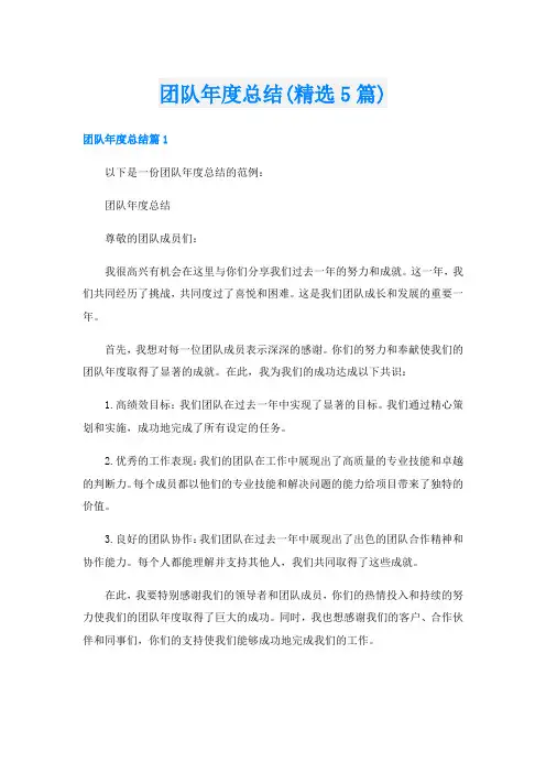 团队年度总结(精选5篇)