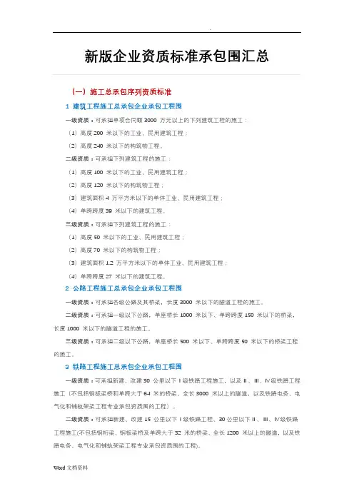 新版企业资质标准承包范围汇总