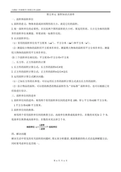人教版三年级下册数学第五单元面积知识点