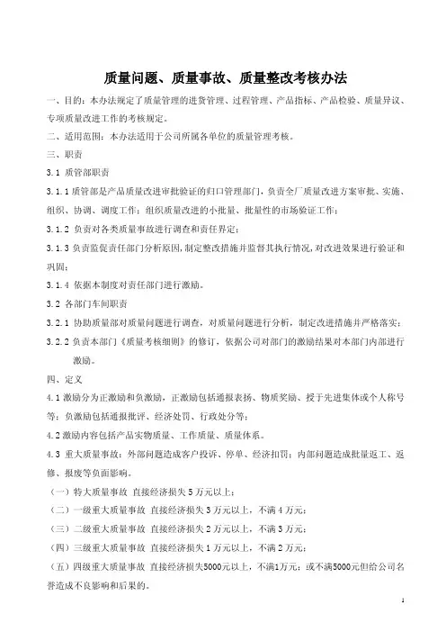 质量问题丶质量事故丶质量整改考核办法