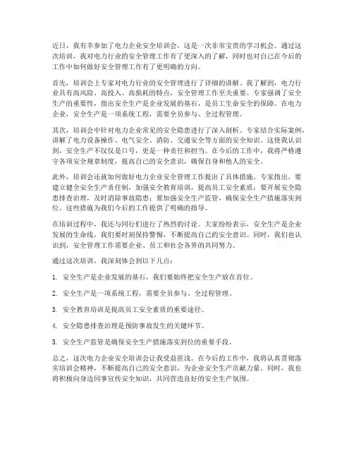 电力企业安全培训会感想