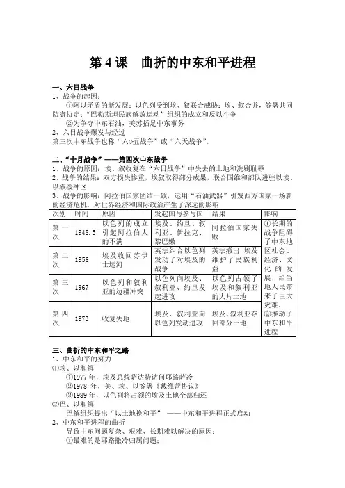 人教版历史选修三第五单元第4课《曲折的中东和平进程》