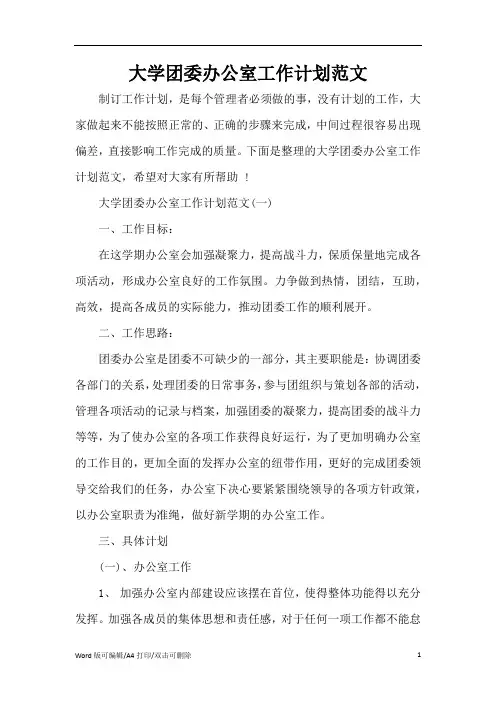 大学团委办公室工作计划范文(精编版)